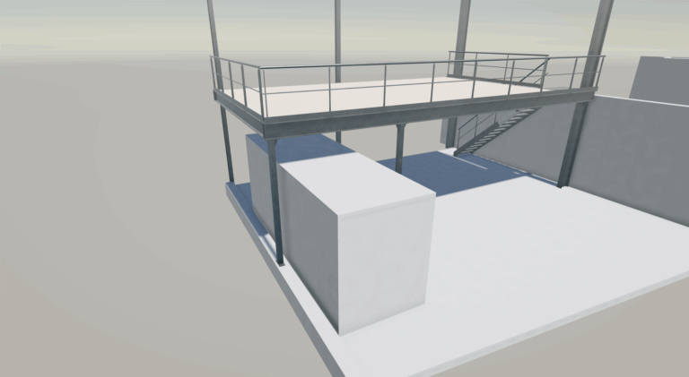 vue 3D mezzanine métallique